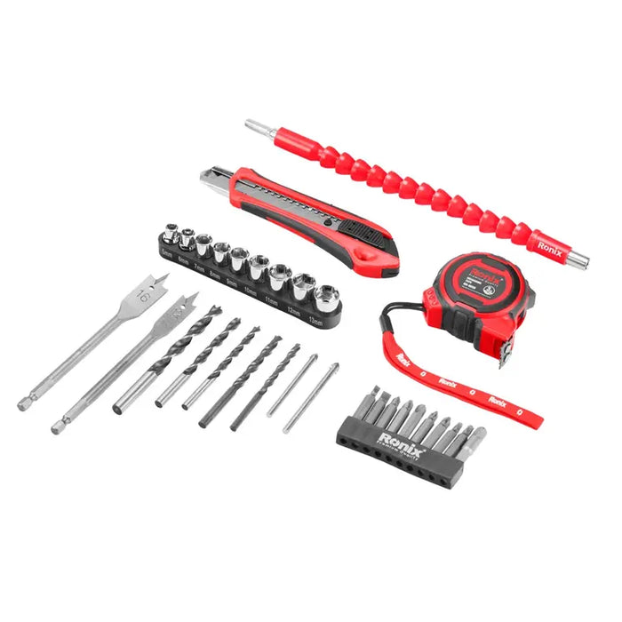 دريل شحن مع طقم عدة وريش من RONIX