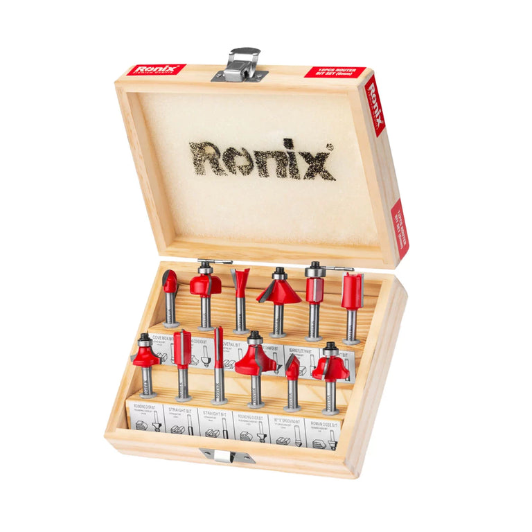 طقم ضربات راوتر 12 قطعه 6ملم من RONIX طقم ضربات راوتر 12 قطعه 6ملم من RONIX