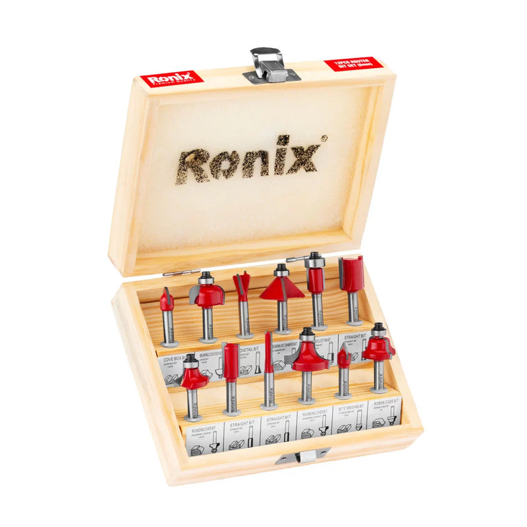 طقم ضربات راوتر 12 قطعه 6ملم من RONIX طقم ضربات راوتر 12 قطعه 6ملم من RONIX