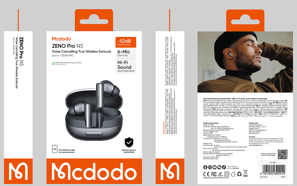 سماعات أذن لاسلكية زنيو برو N5 حقيقية مع تقنية إلغاء الضوضاء وتصميم محمول من Mcdodo