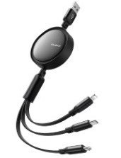 كابل بيانات 3 في 1 USB-A إلى Lightning + Micro + Type-C طول 1.2م، يدعم شحن 3 أجهزة مع تصميم قابل للسحب. من Mcdodo