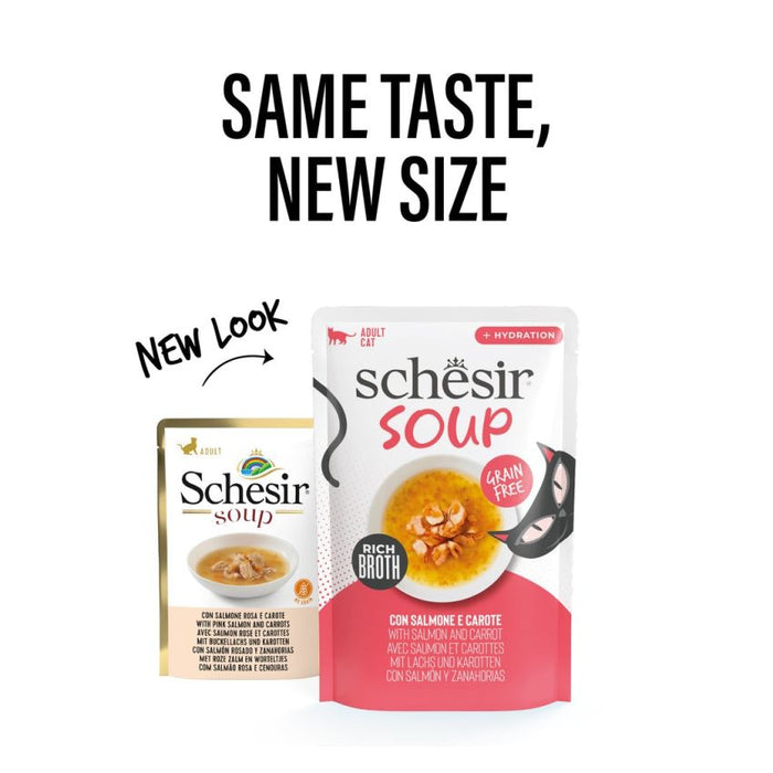SCHESIR شوربة رطبة بسلمون وجزر 12x40g في كيس - وجبات متوازنة للقطط