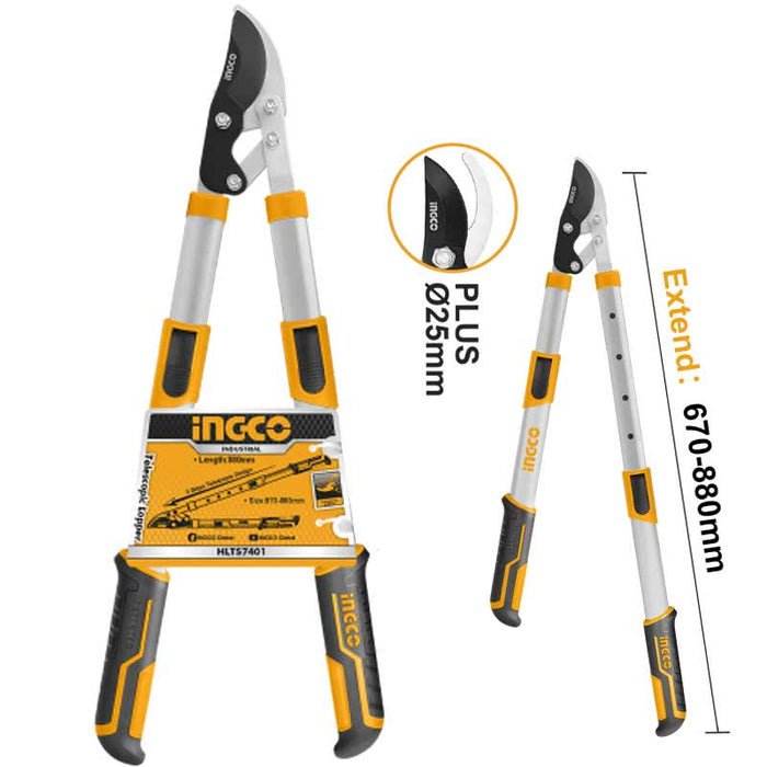 مقص أغصان يد تلسكوب إنكو بطول 660-860 مم لقطع بقطر 25 مم بتصميم مريح من INGCO