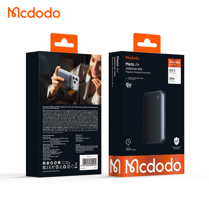 بوب بنك لاسلكي مغناطيسي 35 واط ببطارية 10000 مللي أمبير معتمد من Qi2 من Mcdodo