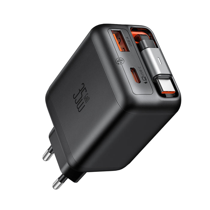 شاحن GaN 35 واط 1C+1A مع كابل USB-C قابل للسحب من Mcdodo، مثالي للسفر