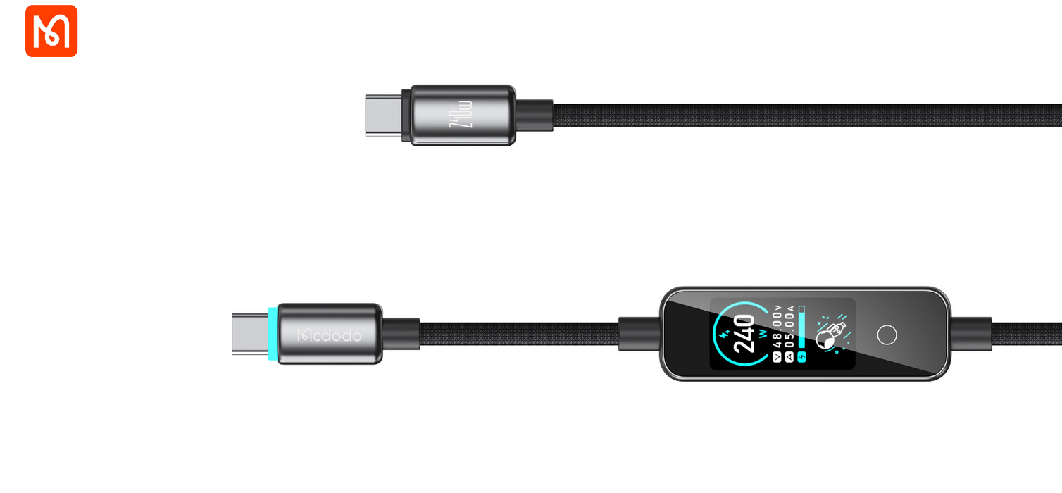 كابل USB-C إلى USB-C بقدرة 240 واط مع شاشة TFT عرض 1.2 متر سريع ومتعدد الوظائف من Mcdodo