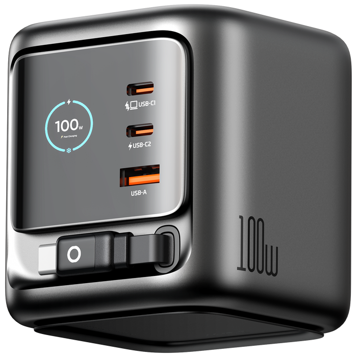 شاحن Mcdodo GaN 100 واط 3C+1A مع شاشة رقمية وكابلات USB-C قابلة للسحب من Mcdodo