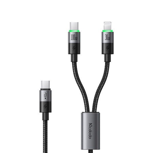 كابل 2 في 1 100 واط USB-C إلى USB-C + Lightning بطول 1.5 متر بتصميم مدمج وفعال من Mcdodo