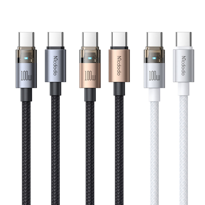 كابل USB-C إلى USB-C شفاف 1.2م بقوة 100 واط مع ضوء شحن مميز وسريع من Mcdodo
