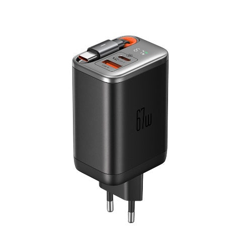 شاحن Mcdodo GaN بشاشة رقمية 67W 1C+1A وكابل USB-C قابل للسحب 65 سم من Mcdodo