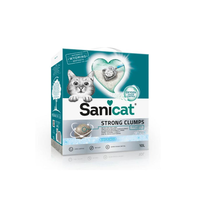 رمل قطط SANICAT فائق التكتل برائحة بودرة الأطفال 10 لتر