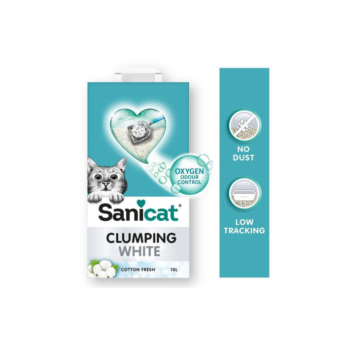 SANICAT White COT 20L Compact Litter with a fresh cotton scent and easy-to-remove clumps