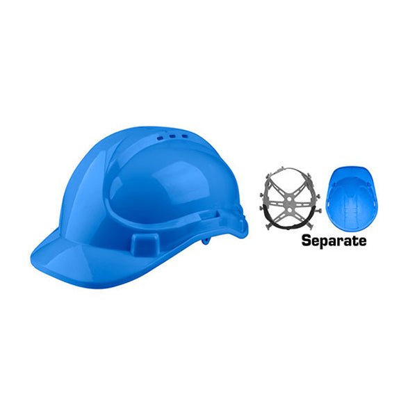 خوذة أمان انكو زرقاء بنظام تعليق 8 نقاط وحزام ذقن للماية العالية