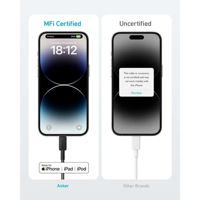 كابل USB-C إلى Lightning مضفر 60W للشحن السريع معتمد Apple MFi من Anker