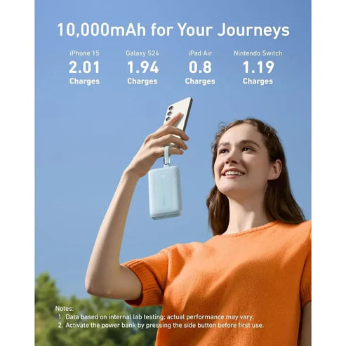 باور بانك 10000MAH و30W مع كابلات مدمجة للشحن السريع من Anker