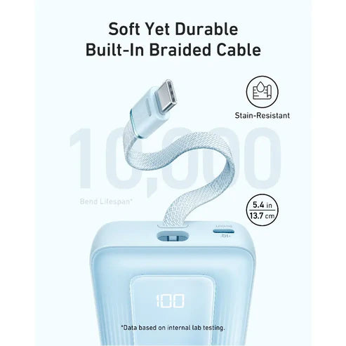 باور بانك Zolo أسود 10000MAH شحن سريع 30W مع كابل USB-C مدمج من Anker