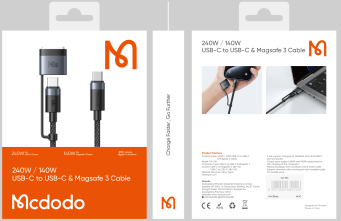كابل USB-C إلى USB-C + مagsafe 3 بقدرة 240W بطول 2م مع مؤشر LED للمستخدمين المتميزين من Mcdodo