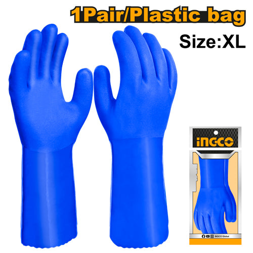 كفوف PVC أزرق XL بطول 30 سم مقاومة للزيت والأحماض وخفيفة الوزن 230-240 غرام من INGCO