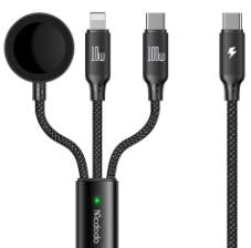 كابل شاحن لاسلكي 3 في 1 100 واط USB-C إلى Lightning بطول 1.2م لشحن 3 أجهزة مع شحن سريع من Mcdodo