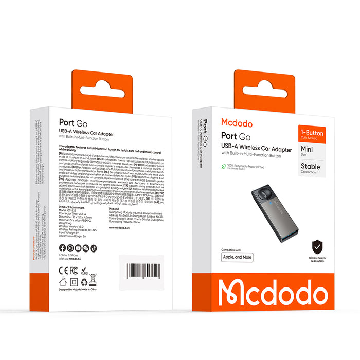 محول سيارات لاسلكي USB-A مع زر متعدد الوظائف تحكم سهل صوت بجودة عالية من Mcdodo