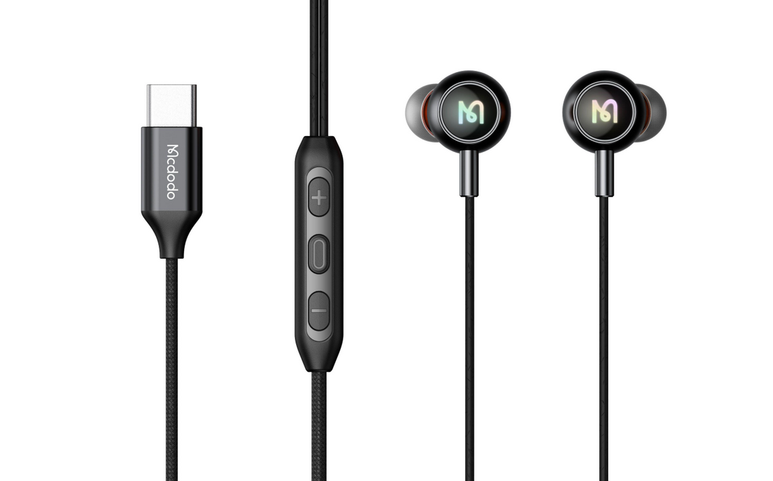 سماعات أذن سلكية RGB USB-C بطول 1.2 متر وصوت عالي الجودة مع تصميم مريح وعزل الضوضاء من Mcdodo