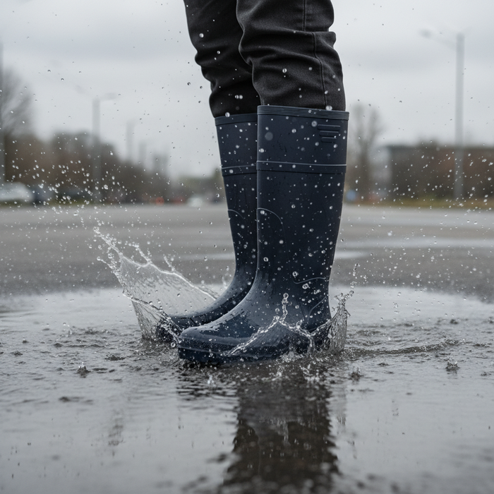 جزمة مطري بلاستيك سوداء ومقاومة للانزلاق