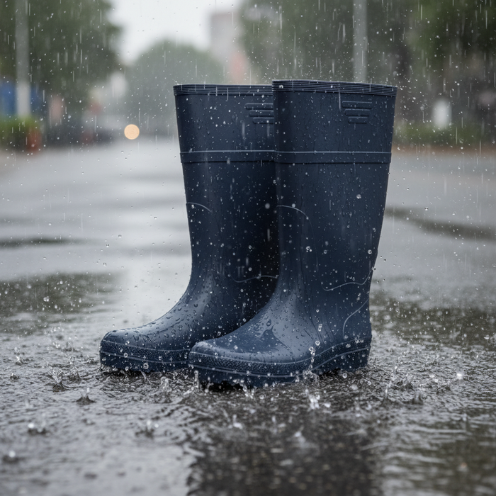 جزمة مطري بلاستيك سوداء ومقاومة للانزلاق