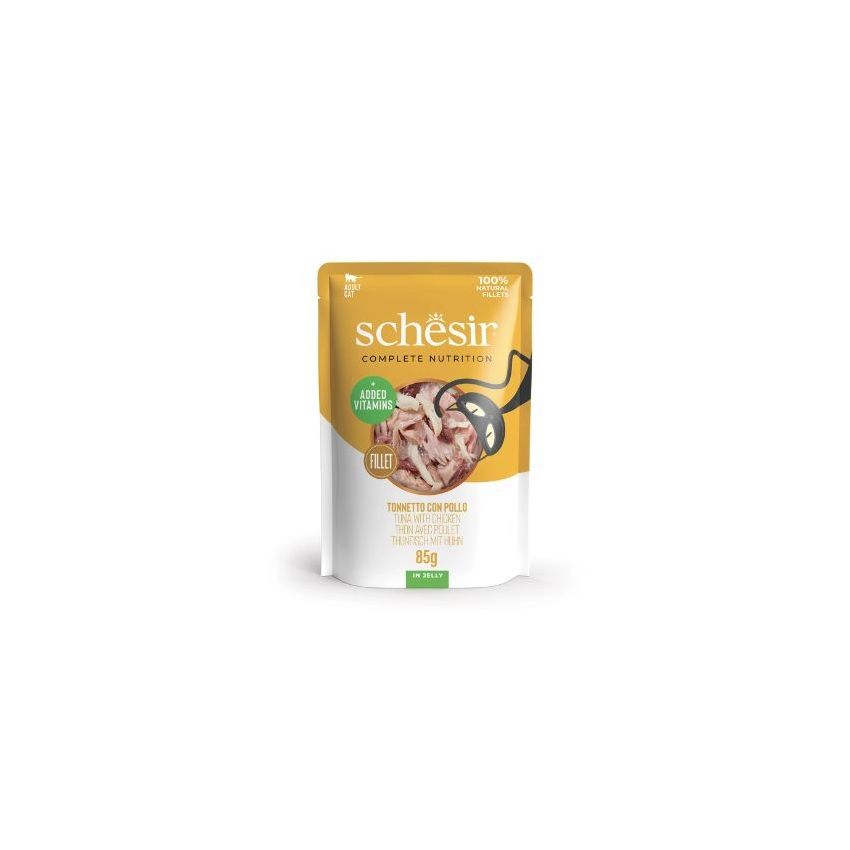 SCHESIR طعام للقطط تونة مع دجاج 20X85G كيس بشرائح حقيقية في جيلي