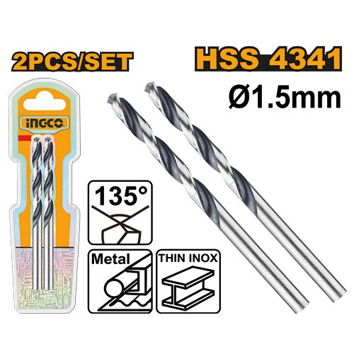 ريش حديد 1.5 ملم HSS 4341 بزاوية 135°، مجموعة مكونة من 2 قطعة مع أداء دقيق. من INGCO
