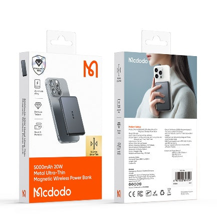 باور بانك لاسلكي معدني رقيق جداً 5000mAh 20W مغناطيسي شحن سريع وأنيق من Mcdodo