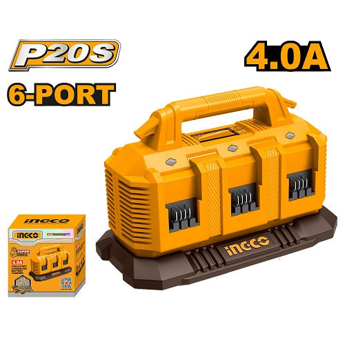شاحن بطاريات 6 مداخل 4 أمبير 20 فولت انكو لشحن P20S للمنزل والصناعة من INGCO