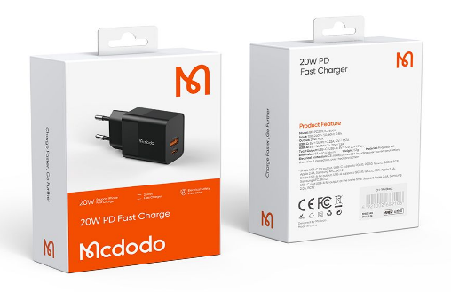 شاحن سريع 20 واط 1C+1A (أوروبا) بخاصية مقاومة للحريق ومدخلات عالمية من Mcdodo