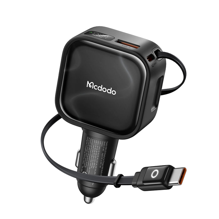 شاحن سيارة بقدرة 93 واط مع كابل USB-C قابل للسحب وشاشة LED لعرض جهد البطارية من Mcdodo