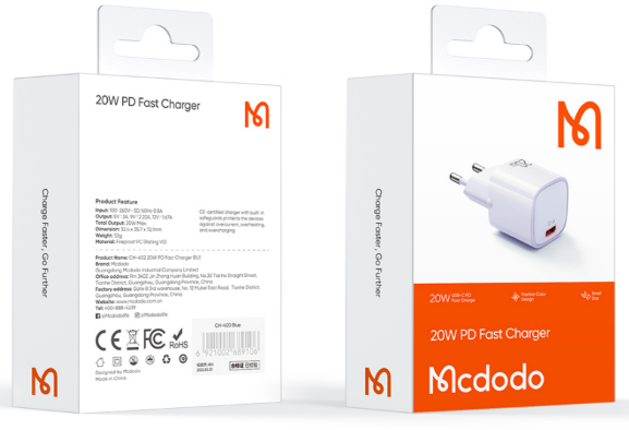 شاحن سريع 20 واط 1C (أوروبا) بتصميم عصري ومصنوع من مواد مقاومة للحريق من Mcdodo
