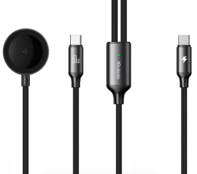 شاحن لاسلكي 2 في 1 USB-C إلى USB-C 60 واط لشحن ساعة سامسونج والأجهزة الأخرى من Mcdodo