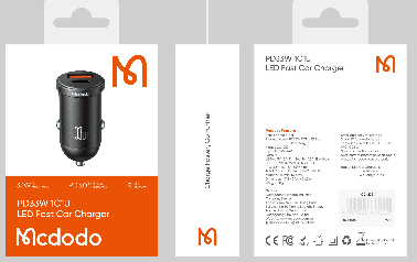 شاحن سيارة سريع LED 33 واط 1C+1A PD مع شحن ذكي متوافق مع APPLE وSamsung من Mcdodo