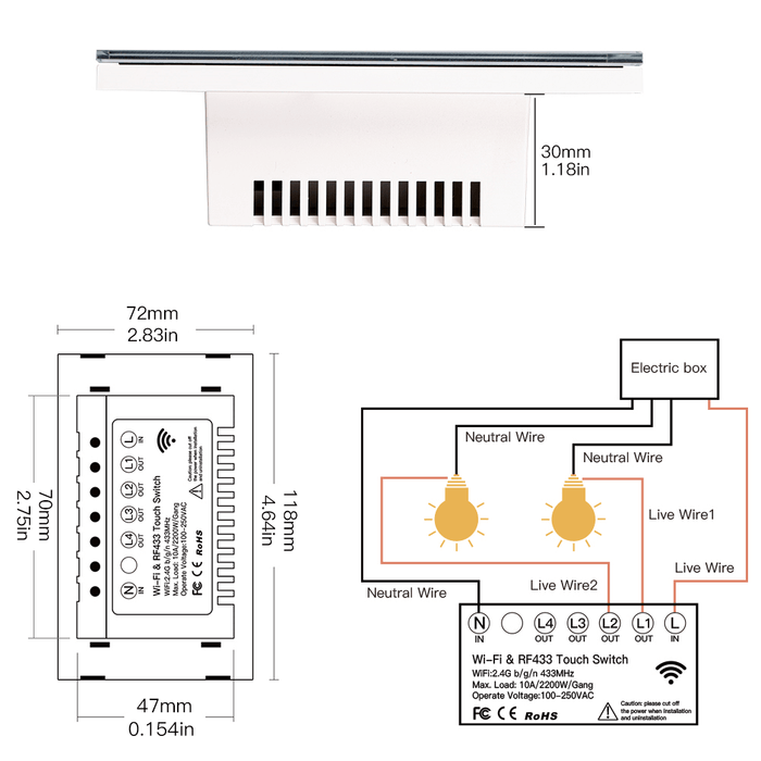 واي فاي -مفتاح ذكي - رباعي - US Type - ابيض