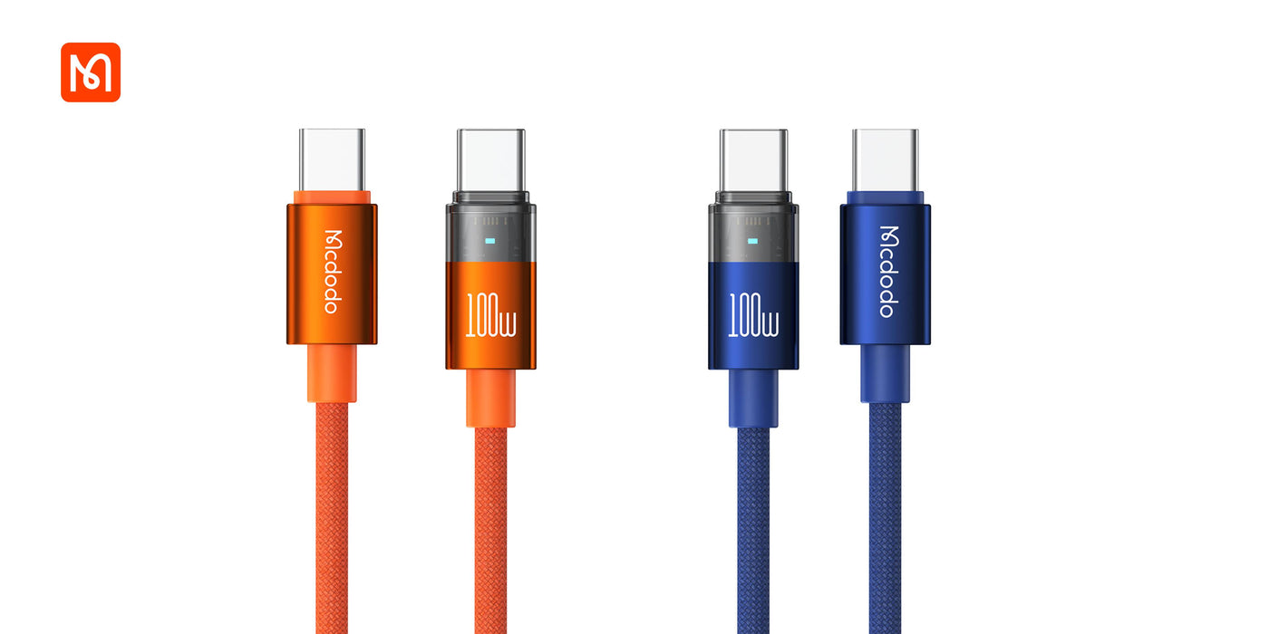 كابل USB-C إلى USB-C شفاف 1.2م بقوة 100 واط مع ضوء شحن مميز وسريع من Mcdodo