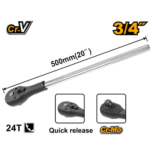 طقطيقة 3/4" 20" INGCO مع 24 سناً وطول 500 مم لمهني بمقبض مريح وعالي الكفاءة من INGCO