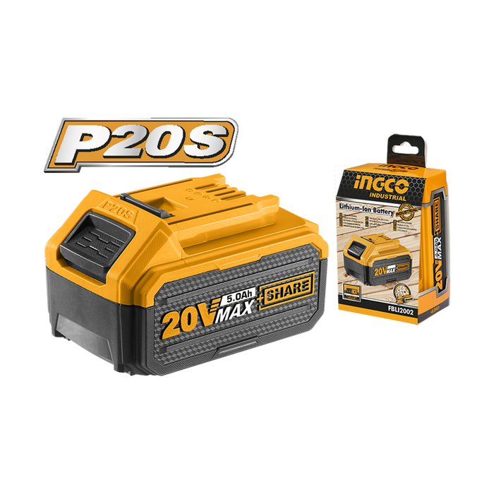بطارية ليثيوم 20 فولت 5 أمبير INGCO مع مؤشر طاقة LED وصندوق ملون من INGCO
