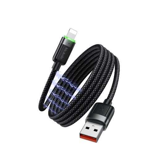 كابل مغناطيسي ذاتي اللف USB-A إلى Lightning 3A بطول 1.2م، مصنّع من الألمنيوم والنيلون لشحن سريع ومنظم. من Mcdodo