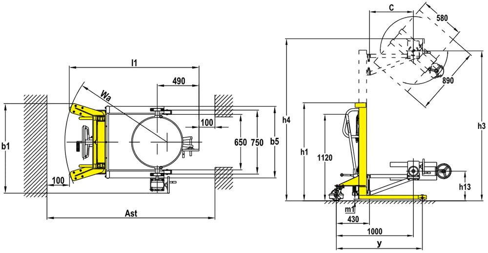رافعة براميل يكسلين YTD-35 هيدروليكية سعة 350 كجم مع دوران 360°