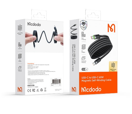 كابل مغناطيسي ذاتي اللف USB-C إلى USB-C بطول 1.2 متر يشحن بقدرة 60 واط من Mcdodo