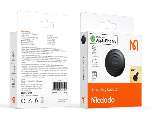 جهاز تتبع الأمتعة Mcdodo SmartTag معتمد من آبل (MFi) لتحديد الموقع عبر تطبيق Find My (SKU: AT-7200)