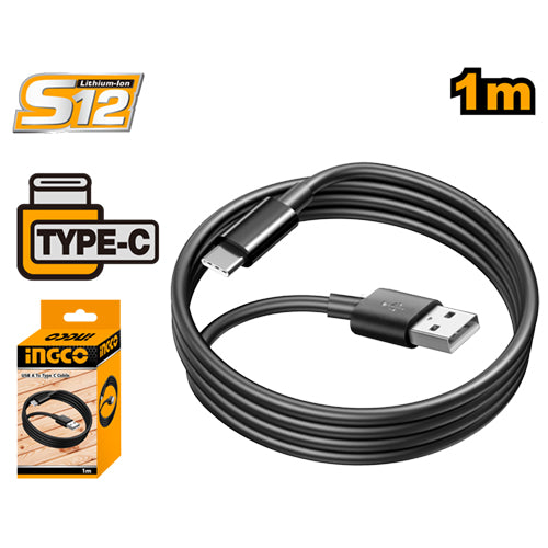 كيبل شحن USB من A الى C انكو بطول 1 متر وأقصى تيار شحن 3 أمبير، مُعبأ في علبة ملونة من INGCO