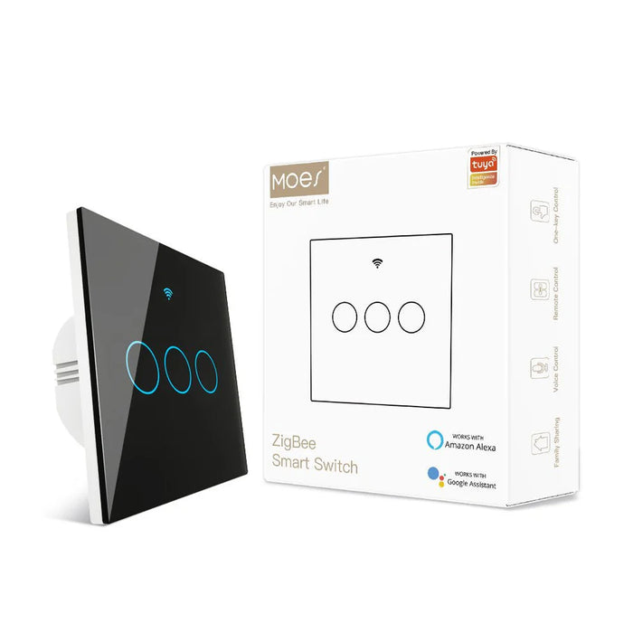 مفتاح ذكي ثلاثي- Zigbee Mesh - EU Type -اسود