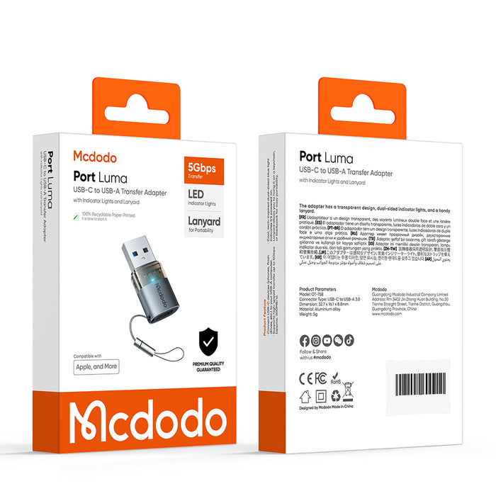 محول USB-C إلى USB-A 3.0 مع أضواء مؤشر وحبل تعليقي لنقل سريع 5Gbps من Mcdodo