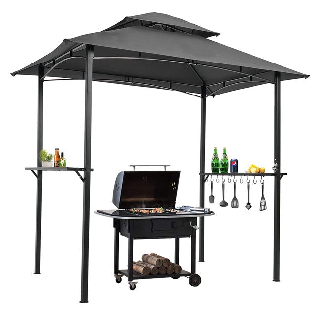 Backyard Outdoor Patio Grill Canopy Gazebo Waterproof Top Grill Gazebo Shelter BBQ Tent Canopy for Patio Backyard with Bar Counters Cooking Tools Hookers Bashiti Hardware