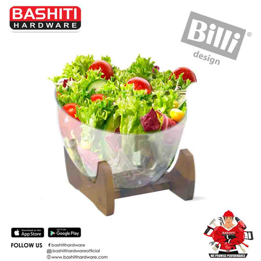 Billi Glass Salad Bowl with Wooden Stand Bashiti Hardware