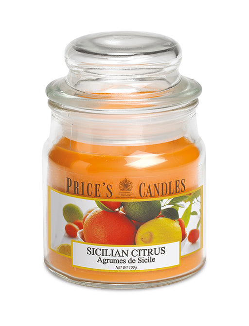 Price's brand Medium Candle Jar with Lid - Sicilian Citrus